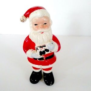 Vintage Japanese Porcelain Smiling Santa Clause Holding X-Mas Sign